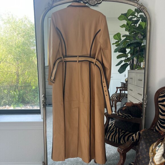 Newport News Camel Women's Genuine Leather Long Trench Coat Size M - Picture 4 of 11